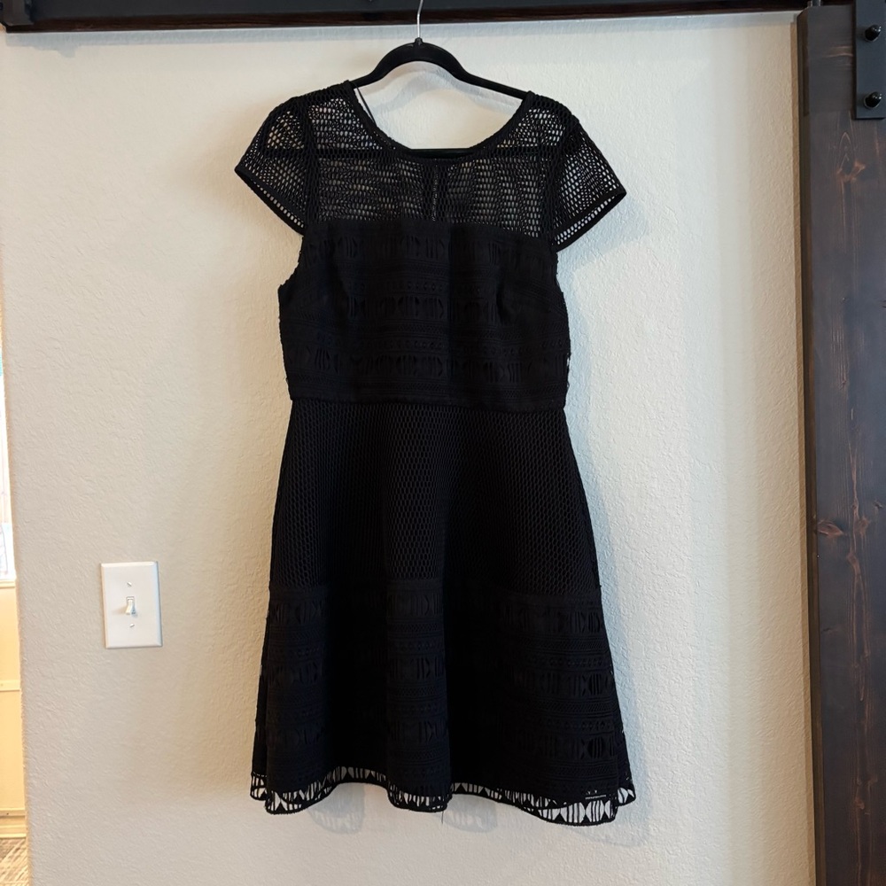 NWT Nicole Miller Black Mesh Lace Overlay Cocktail Little Black Dress 12